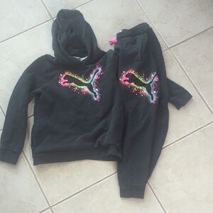 Puma Kids Gray Hoodie and Joggers with Colorful Logo Girls Size 10